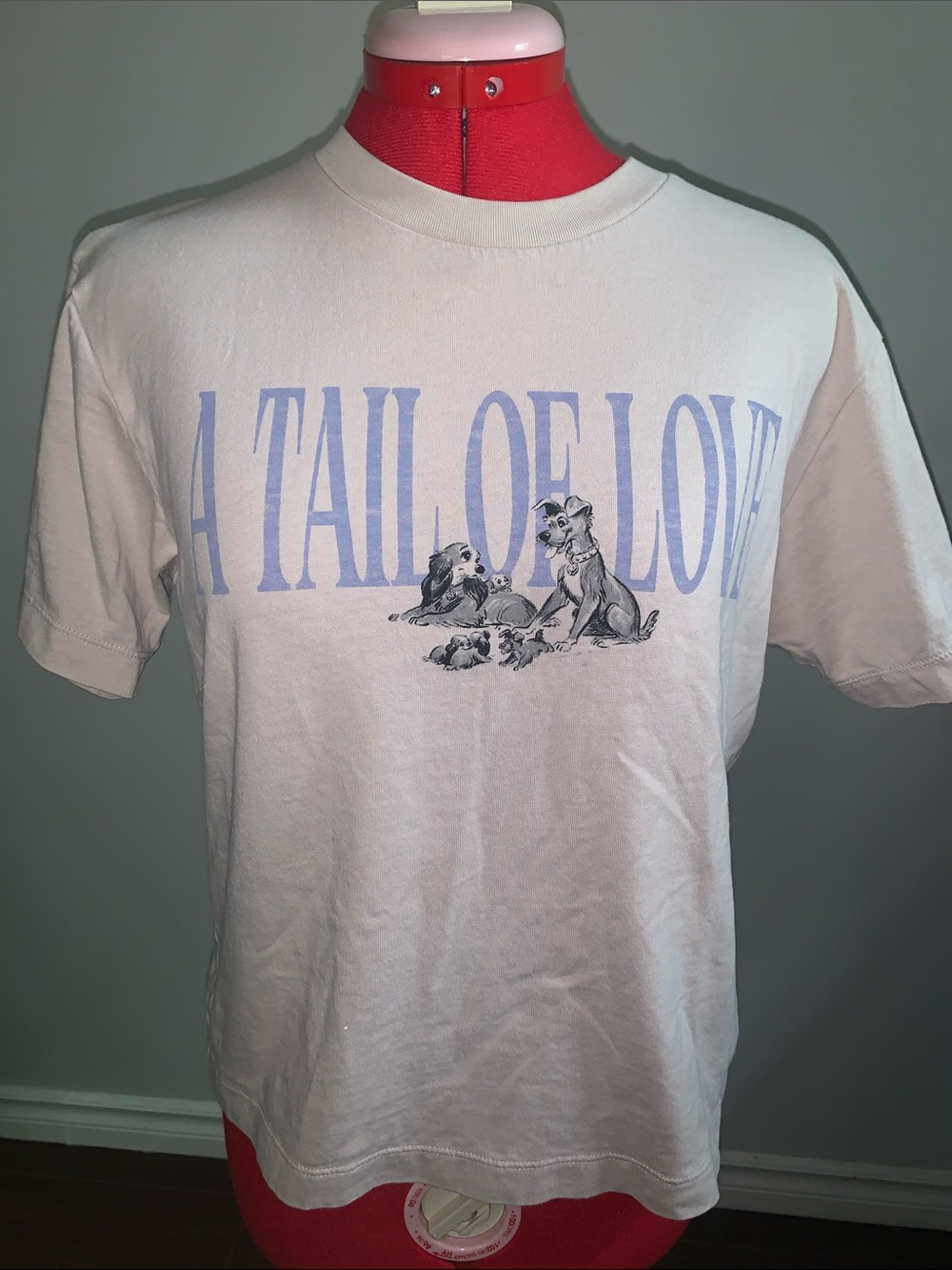 Uniqlo White Tee with Light Blue 'Tail of Love'  Lady and the Tramp Graphic